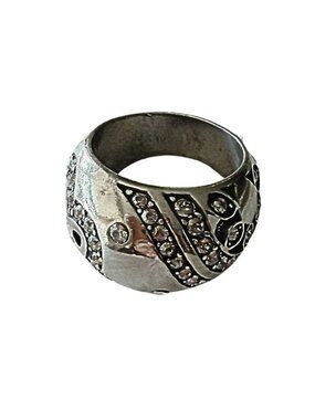 Brighton Flora Shine Ring – Silver Tone Crystal Statement | Size 7